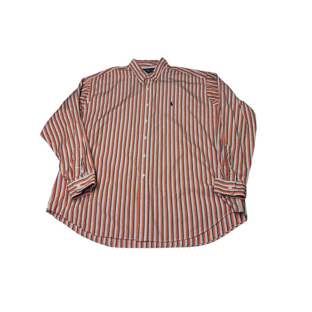 Vintage Polo Ralph Lauren Blake Shirt Mens XXL Orange Green Multi Stripe Cotton